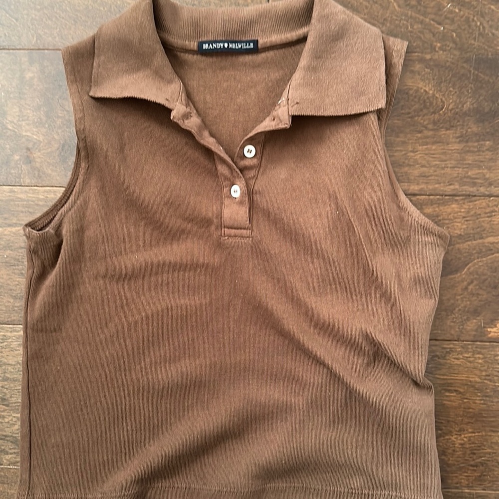 Brandy cropped brown button up Tank